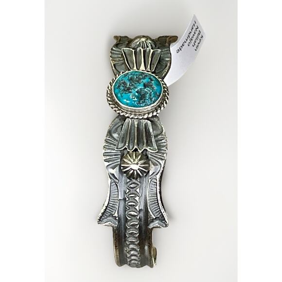 Native American NAVAJO Sterling Kingman Turquoise Cuff Bracelet by Kevin Billah - Picture 7 of 16